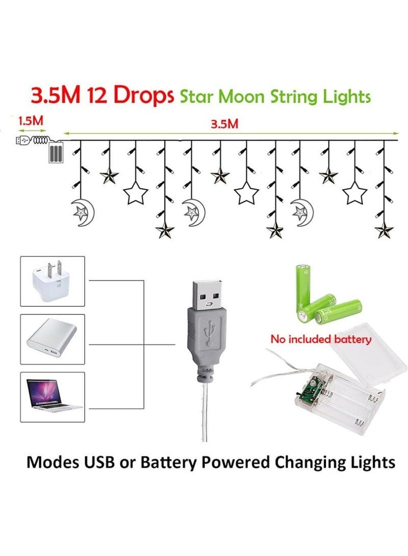 جايزهو زينة رمضان ، نوافذ أضواء سلسلة الزخرفية ، 3.5 متر 12 ليد ستار القمر سلسلة الستار أضواء لعيد الشكر عيد الميلاد هالوين رمضان عيد مبارك هالوين ديكور المنزل - Image 3